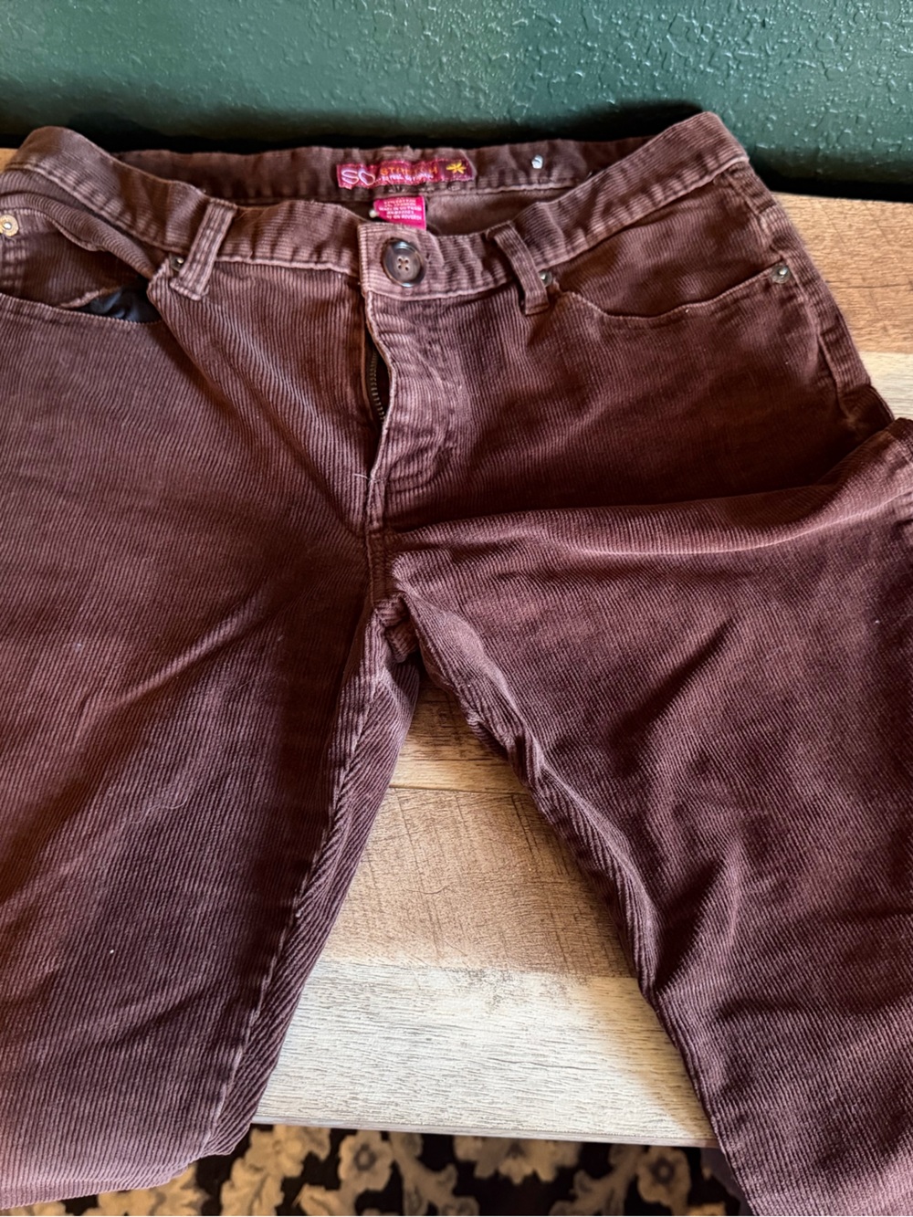 SO Women's Straight Leg Corduroy Jeans in Dark Brown